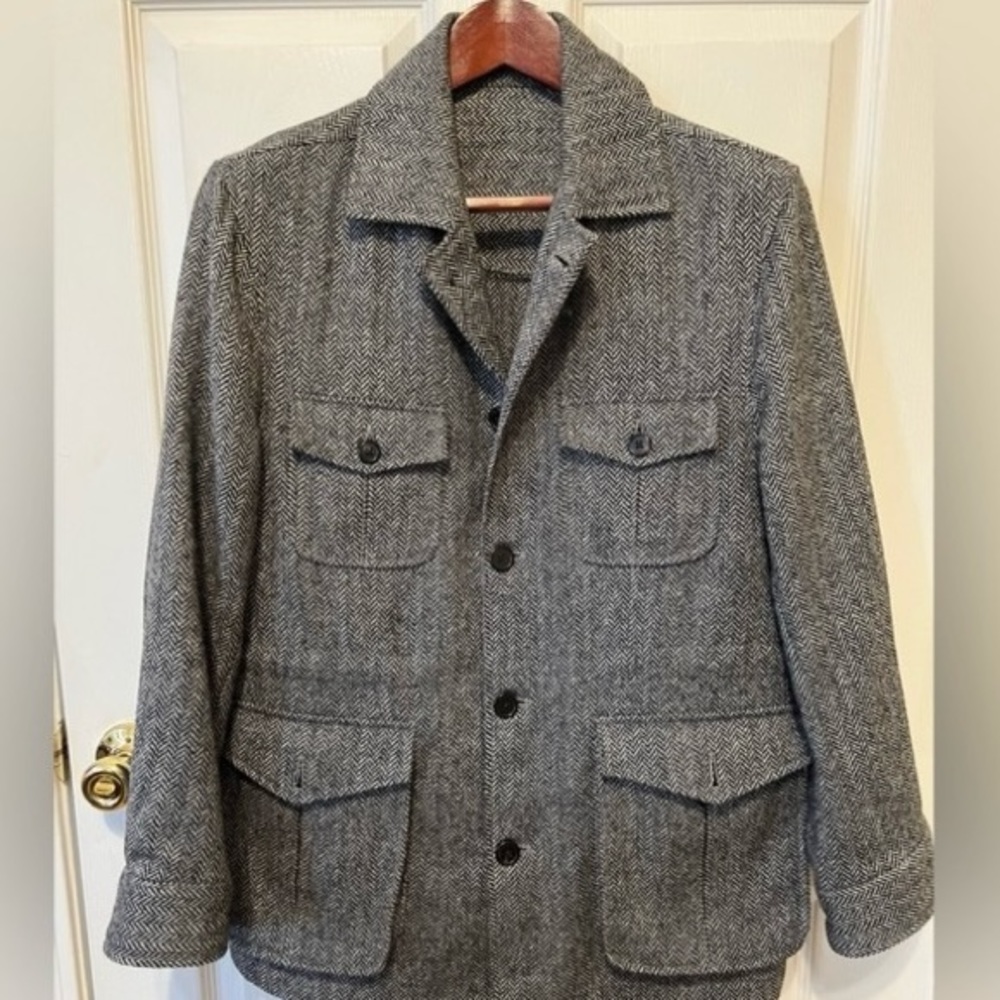 Gray herringbone tweed jacket